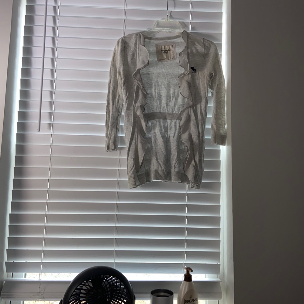 Abercrombie & Fitch Light Gray Cardigan with two tone ruffle edge